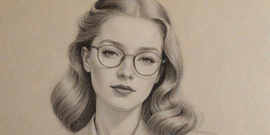 Magnificent Annalise Basso, pencil sketch, portrait of Beauteous woman 1932s in glasses, hair style beatnik, outline, clear lines, fine lines, 8k