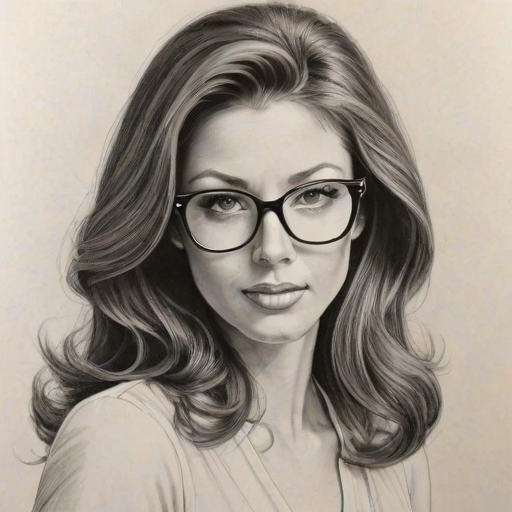 Beauteous Shannon Elizabeth, pencil sketch, portrait of Alluring woman 1967s in glasses, hair style beatnik, outline, clear lines, fine lines, 8k