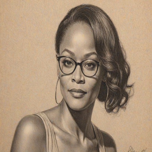 Sublime Robin Givens, pencil sketch, portrait of Dazzling woman 1928s in glasses, hair style beatnik, outline, clear lines, fine lines, 8k