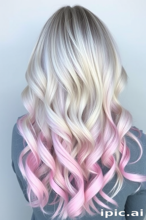 Silver-gray ombre flowing into pastel pink ends, styled in beachy waves, the Moonlit Mermaid style embodies ethereal beauty and otherworldly charm