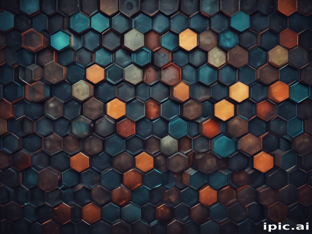 Colorful Hexagonal Pattern with Shades of Blue, Brown, and Copper Tones
