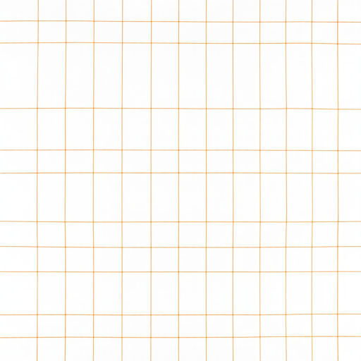 Create a high-resolution image of a grid pattern with orange and green lines on a white background, using a Canon EOS 5D Mark IV camera with a 50mm f/1.8 lens, aperture at f/8, ISO 200, and a shutter speed of 1/125s, shot from a top-down view for uniform lighting and clarity.