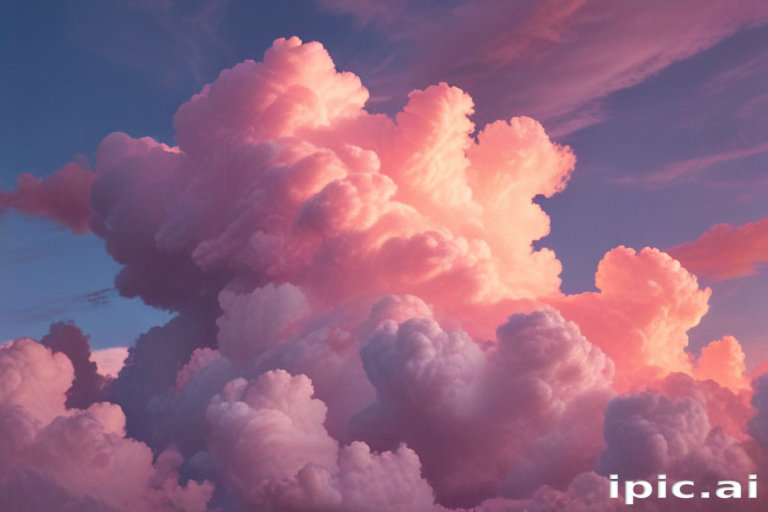Majestic Pink and Purple Clouds Illuminated by a Golden Sunset Sky