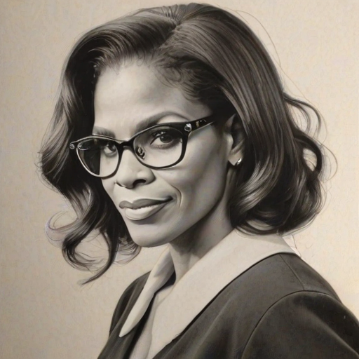 Bewitching Audra McDonald, pencil sketch, portrait of Dazzling woman 1958s in glasses, hair style beatnik, outline, clear lines, fine lines, 8k