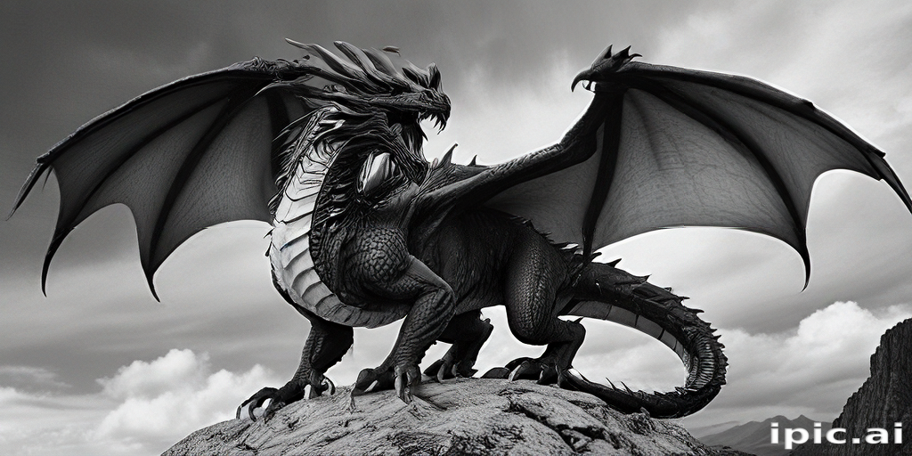 Majestic Dragon Perched on a Rocky Outcrop Under Dramatic Skies