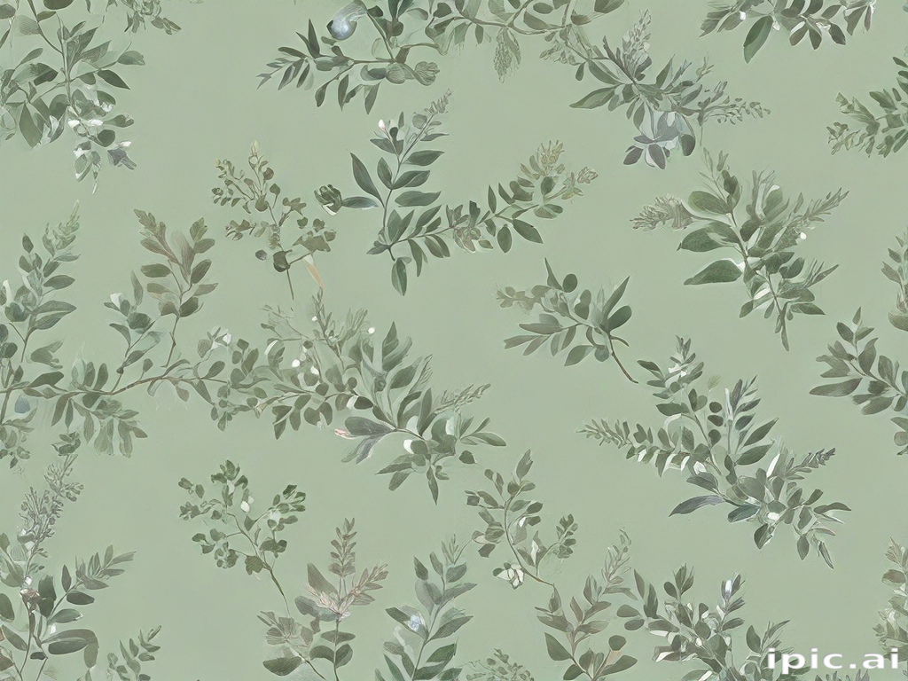 Delicate Green Botanical Pattern Featuring Various Leafy Plants and Foliage