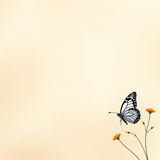 Create a soft, textured background with a delicate butterfly illustration in the corner using a Canon EOS 5D Mark IV with a 50mm f/1.4 lens, aperture set to f/2.8, ISO 100, and a shallow depth of field for enhanced image quality.