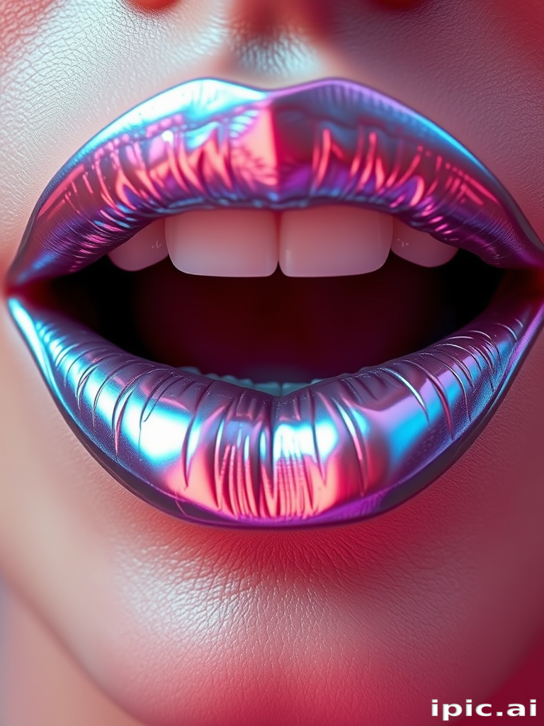 Innovative "Holographic Silver" lips featuring a futuristic, metallic sheen that shifts colors in different angles of light