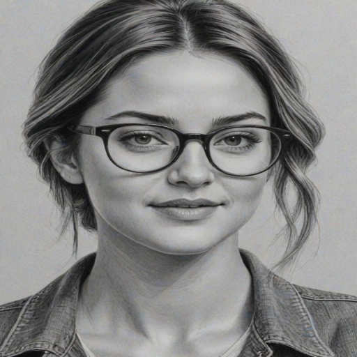 Dazzling Shailene Woodley, pencil sketch, portrait of Lovely woman 1976s in glasses, hair style beatnik, outline, clear lines, fine lines, 8k