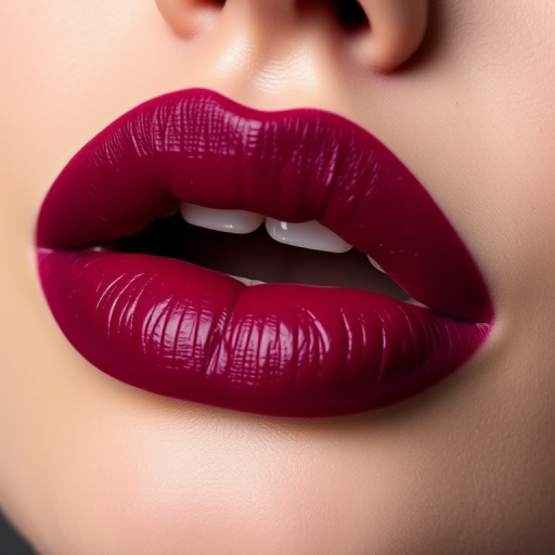 Luscious berry-stained pout boasts a matte finish, showcasing deep purple hues that fade into rich burgundy, capturing attention with its bold and dramatic appearance