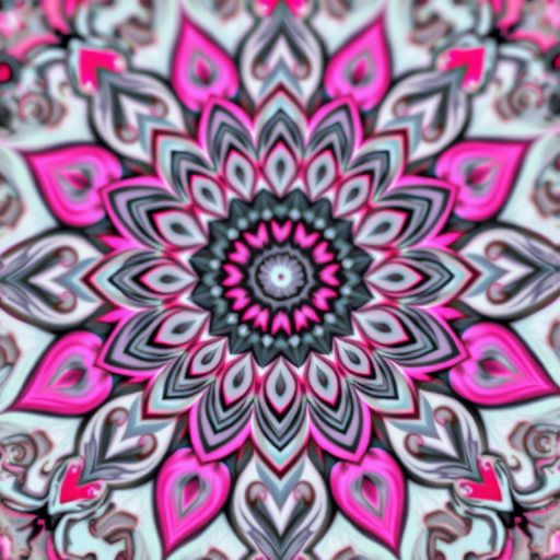 Create an intricate mandala design featuring swirling patterns and vibrant pink and gray tones, captured with a DSLR camera at f/2.8 aperture, 50mm lens, ISO 100, in macro view for enhanced detail and clarity.