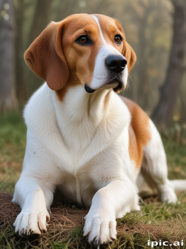 A Beautiful Beagle Dog Relaxing in a Serene Forest Setting.