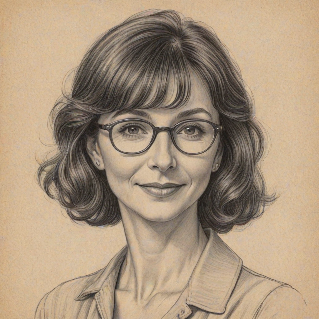 Charming Mary Steenburgen, pencil sketch, portrait of Delightful woman 1932s in glasses, hair style beatnik, outline, clear lines, fine lines, 8k