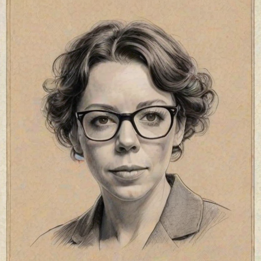 Appealing Olivia Colman, pencil sketch, portrait of Lovely woman 1922s in glasses, hair style beatnik, outline, clear lines, fine lines, 8k