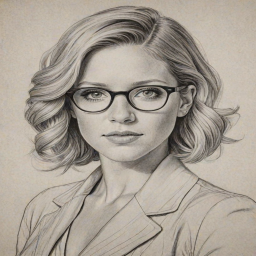 Sublime Brittany Snow, pencil sketch, portrait of Fetching woman 1937s in glasses, hair style beatnik, outline, clear lines, fine lines, 8k