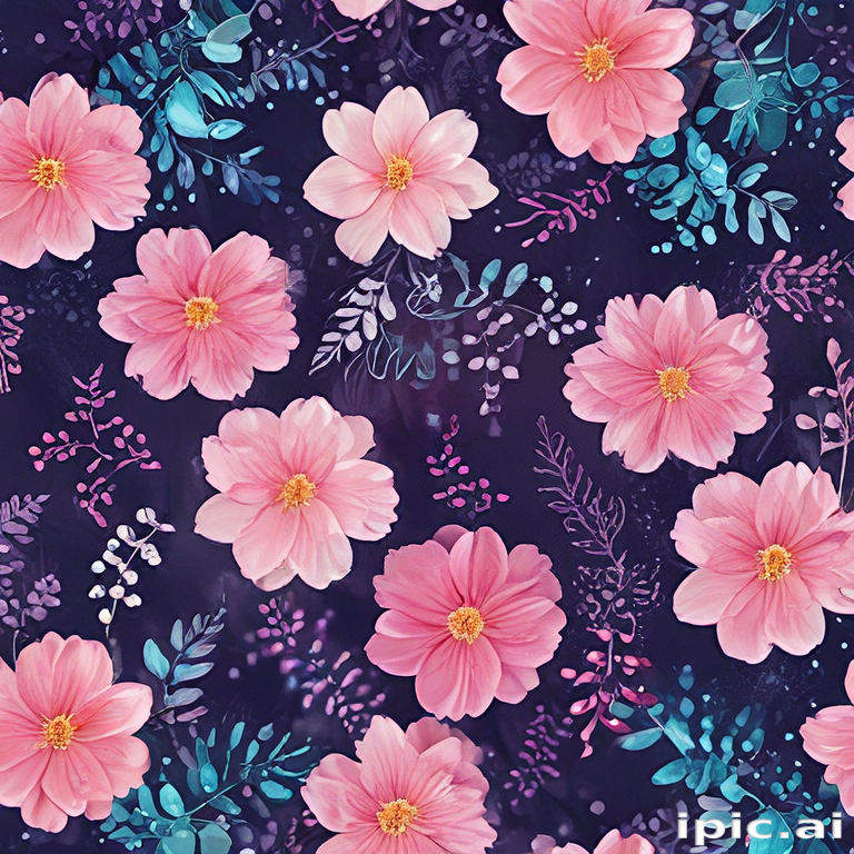 Vibrant Floral Pattern Featuring Delicate Pink Flowers Against a Dark ...