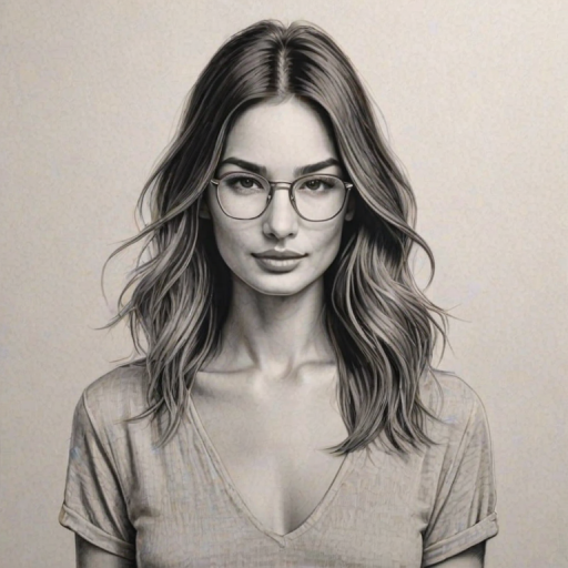 Wonderful Lily Aldridge, pencil sketch, portrait of Stunning woman 1928s in glasses, hair style beatnik, outline, clear lines, fine lines, 8k