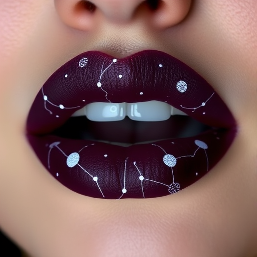 Deep plum lips with constellation designs in white, called "Celestial Dreams," offer a mystical and enchanting appearance with a long-lasting matte finish for stargazing parties