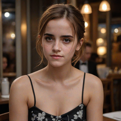 photo of young woman, [Ana de Armas:Emma Watson:0.5], highlight hair, sitting outside restaurant, wearing dress, rim lighting, studio lighting, looking at the camera, dslr, ultra quality, sharp focus, tack sharp, dof, film grain, Fujifilm XT3, crystal clear, 8K UHD, highly detailed glossy eyes, high detailed skin, skin pores
negative: disfigured, ugly, bad, immature, cartoon, anime, 3d, painting, b&w