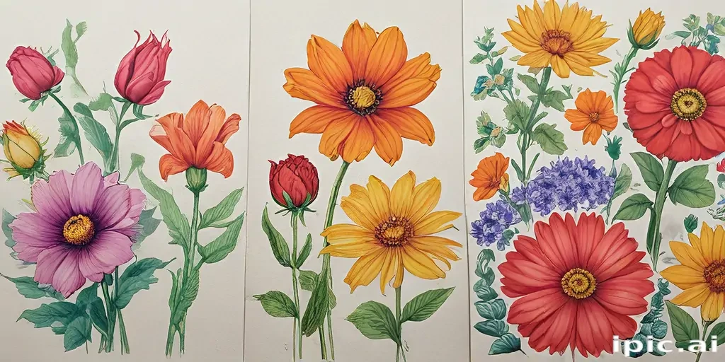 colored drawings of flowers