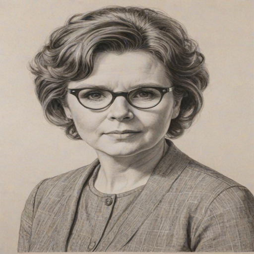 Sublime Imelda Staunton, pencil sketch, portrait of Fetching woman 1971s in glasses, hair style beatnik, outline, clear lines, fine lines, 8k