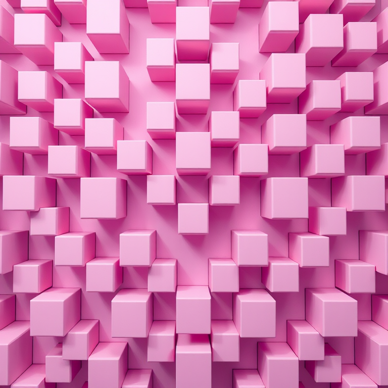 Create a high-resolution image of repeating 3D cubes in a gradient of soft pink and lavender, ensuring sharp edges and subtle shading, using a Canon EOS 5D Mark IV camera with a 50mm lens at f/8, ISO 100, and a 1/100s shutter speed, capturing a symmetrical top-down view with enhanced contrast and clarity.