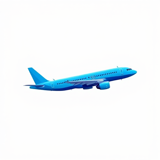Regenerate a sleek blue airplane graphic representing air travel tourism, camera settings: ISO 100, aperture f/16, shutter speed 1/250s, camera view: side view, camera style: vector art, camera type: digital illustration.