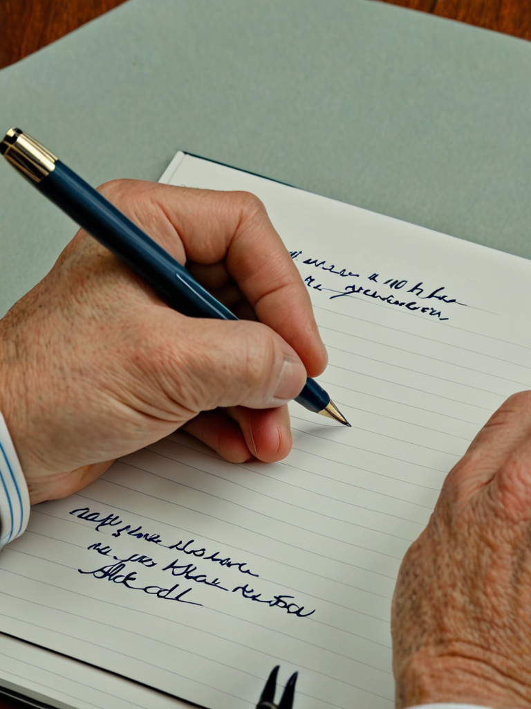 a persons hand writing text