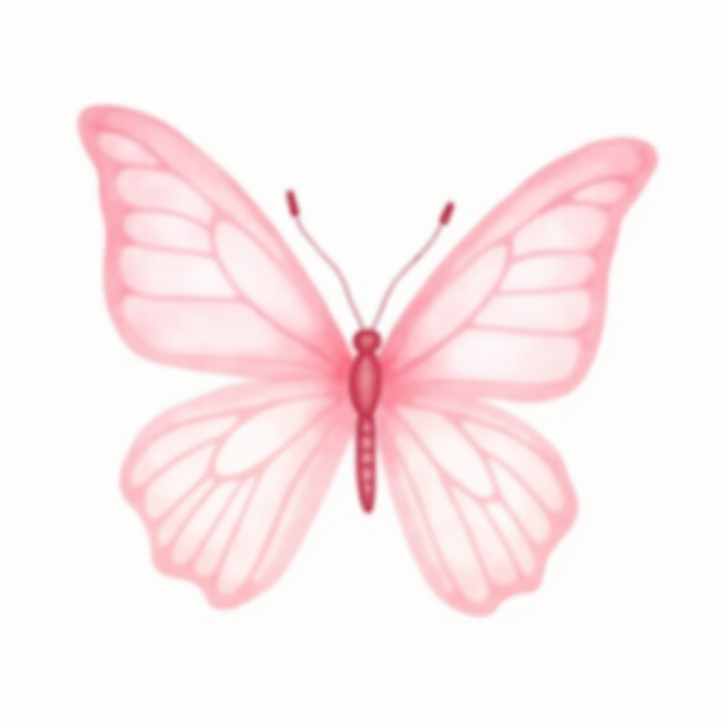 Create a watercolor illustration of a delicate pink butterfly with soft gradient wings, showcasing shades of light pink and cream. The butterfly should be depicted from a side view, highlighting its intricate wing patterns and gentle curves. The background should be minimal to emphasize the beauty of the butterfly.