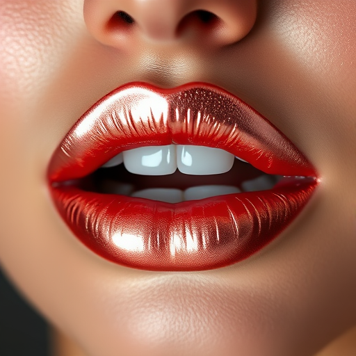 Shimmering rose gold metallic lips catching the light with every movement, creating a mesmerizing, futuristic effect that's both edgy and elegant