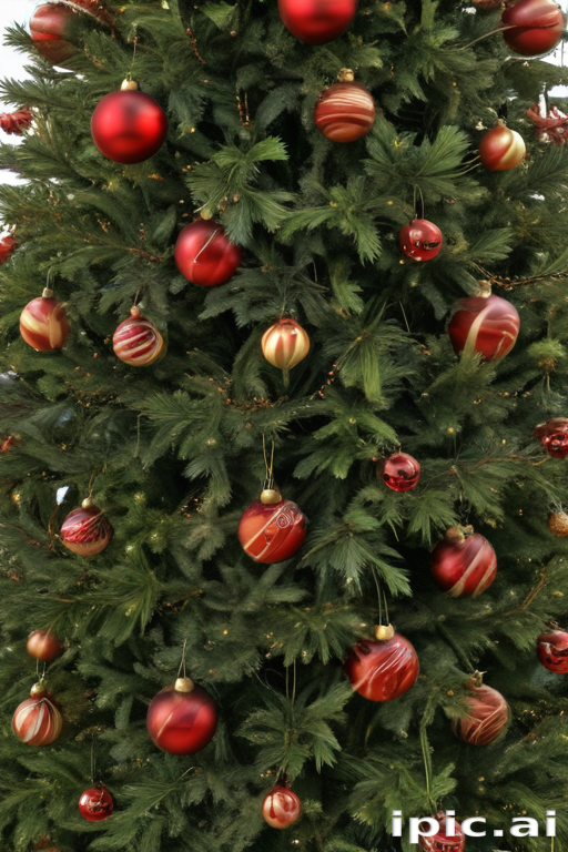 A Festively Decorated Christmas Tree Adorned with Red Ornaments and ...