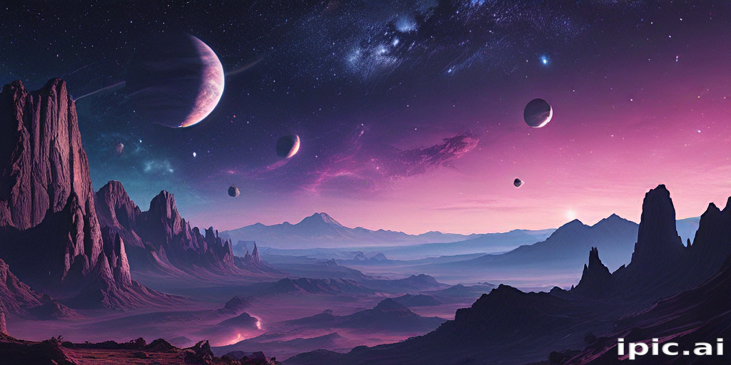 Majestic Cosmic Landscape with Vibrant Colors and Celestial Bodies in Space