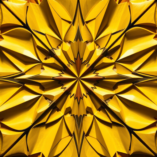 create an abstract geometric pattern with varying shades of yellow and gold, using a DSLR camera with a 50mm lens at f/2.8, ISO 100, shot from a top-down view in natural light to capture intricate details and enhance vibrancy.