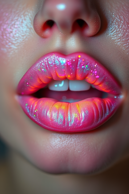 Ethereal "Moonbeam" holographic lip topper with opalescent shimmer, transforming any lip color with ethereal glow, adding magic to any look