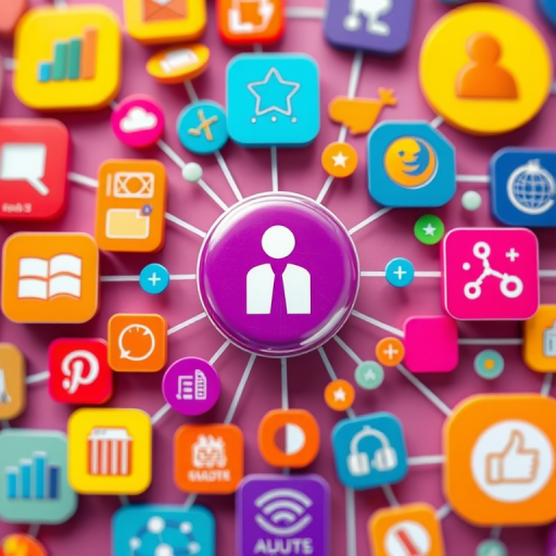 create a vibrant image of colorful informational icons with a central large icon, use a DSLR camera, f/2.8 aperture, 1/250 sec shutter speed, ISO 100, soft focus background, top-down view, vibrant color saturation, and high dynamic range for enhanced image quality