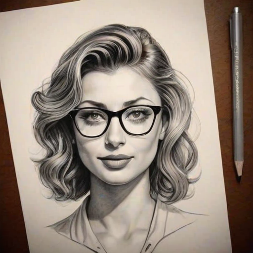 Dazzling Aly Michalka, pencil sketch, portrait of Fascinating woman 1937s in glasses, hair style beatnik, outline, clear lines, fine lines, 8k