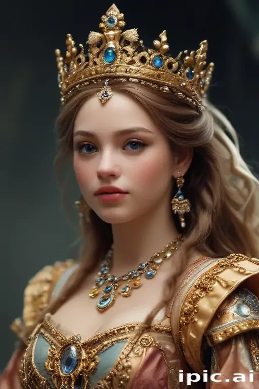 Regal Portrait of a Young Princess Adorned in Lavish Golden Jewelry