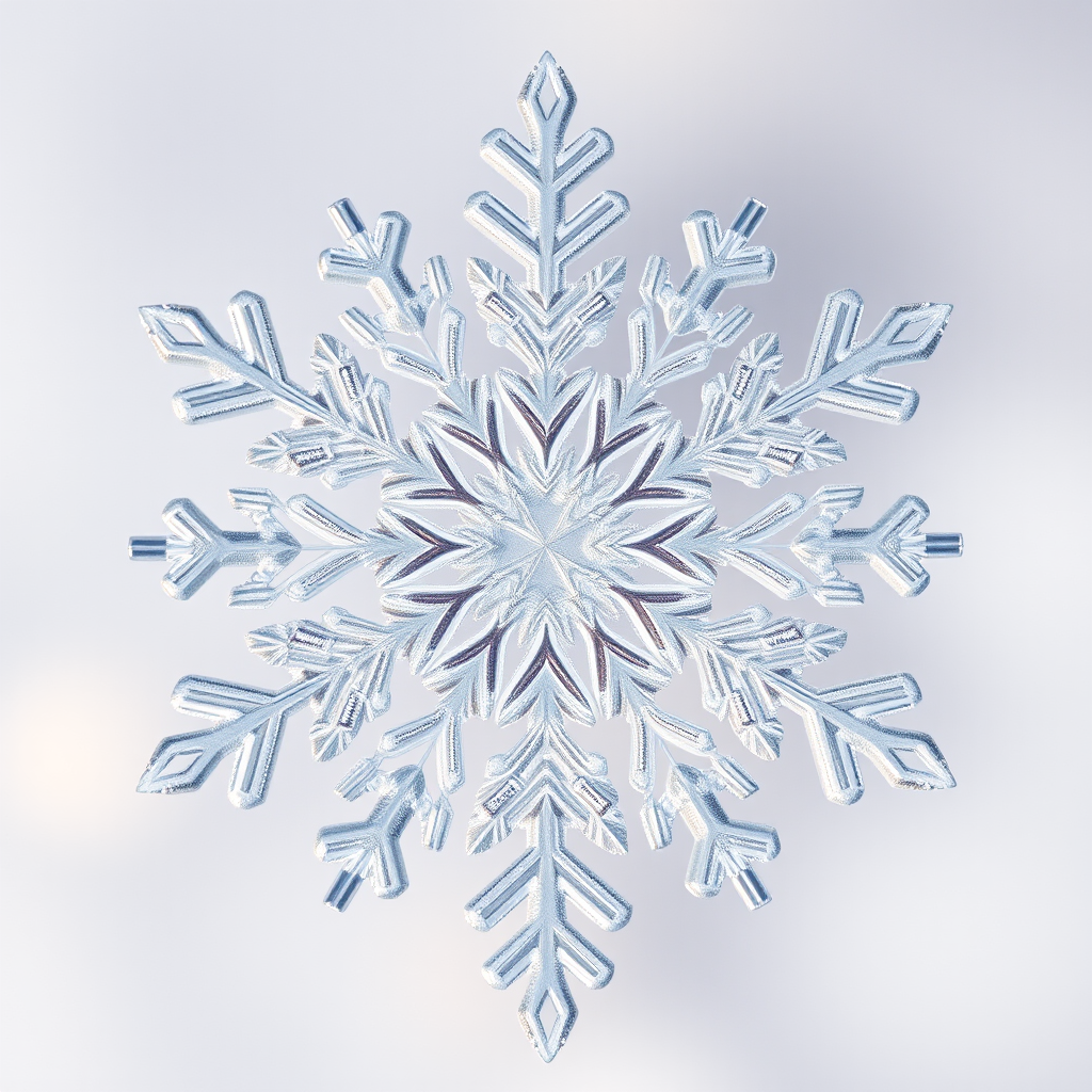 Create a high-resolution image of a snowflake with intricate patterns and symmetrical design, shot with a DSLR camera at f/2.8 aperture, ISO 100, shutter speed 1/200s, using a macro lens from a frontal view emphasizing detail and clarity.