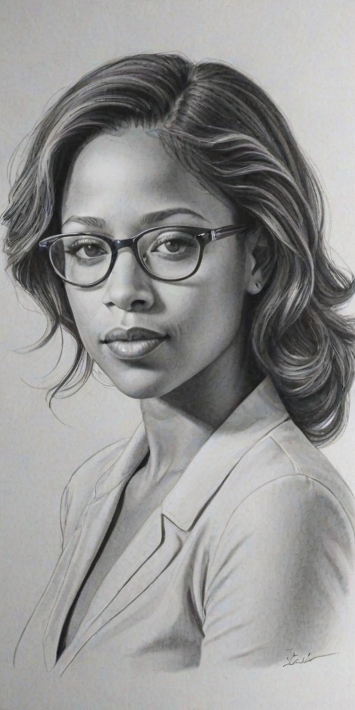 Enchanting Stacey Dash, pencil sketch, portrait of Captivating woman 1947s in glasses, hair style beatnik, outline, clear lines, fine lines, 8k
