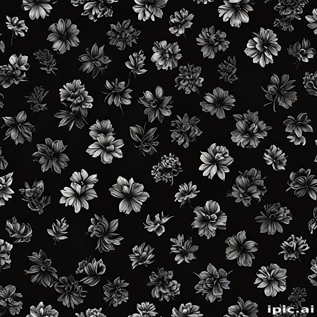 Elegant Monochrome Floral Pattern on a Deep Black Background Design
