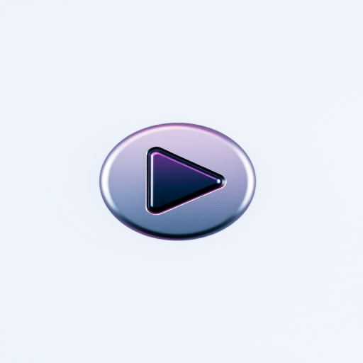 Create a high-resolution image of a play button icon with a glossy finish and smooth gradients, captured with a DSLR camera at f/2.8, ISO 100, and a focal length of 50mm, using a shallow depth of field to focus on the icon while softly blurring the background.