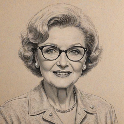 Dazzling Betty White, pencil sketch, portrait of Appealing woman 1958s in glasses, hair style beatnik, outline, clear lines, fine lines, 8k