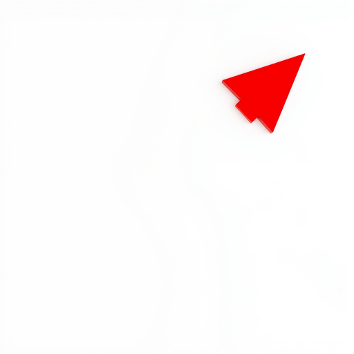 Create an image of a bold red directional arrow with a 3D effect on a white background, using a Canon EOS 5D Mark IV, aperture f/8, ISO 100, 50mm lens, landscape orientation, high dynamic range.