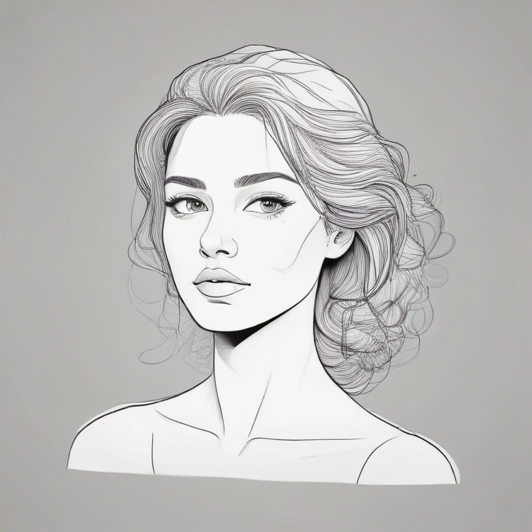 Elegant Line Art Portrait of a Woman with Beautiful Curly Hair