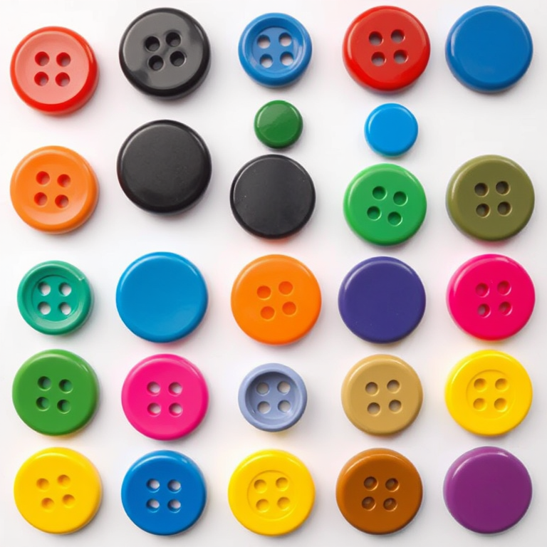Create a high-resolution image of a grid of glossy, round buttons in various colors (orange, black, red, blue, green, yellow, pink, blue, purple, magenta, and olive) with a white background, using a DSLR camera with a 50mm lens, f/2.8 aperture, ISO 100, and a top-down view to enhance the clarity and vibrancy of the colors.