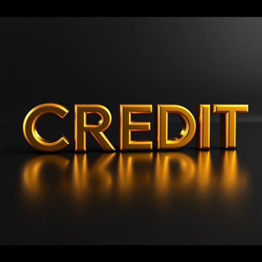 create a 3D golden text rendering of the word CREDIT with a glossy finish, using a Canon EOS R5 camera at f/8 aperture, ISO 100, 50mm lens, and a softbox lighting setup, capturing the image from a slightly elevated angle to create depth and enhance the reflective quality of the text