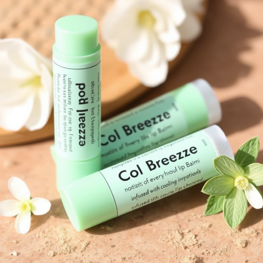 Pastel mint green lip balm "Cool Breeze" with a subtle tint and nourishing ingredients, perfect for everyday hydration and a fresh pop of color, infused with cooling menthol