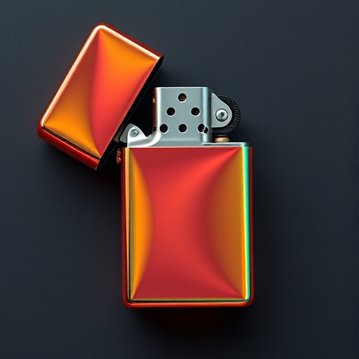 Create a hyper-realistic 3D rendering of a colorful lighter with detailed textures, using a 50mm lens, f/2.8 aperture, ISO 100, top-down view, and a DSLR camera setup for enhanced image quality.