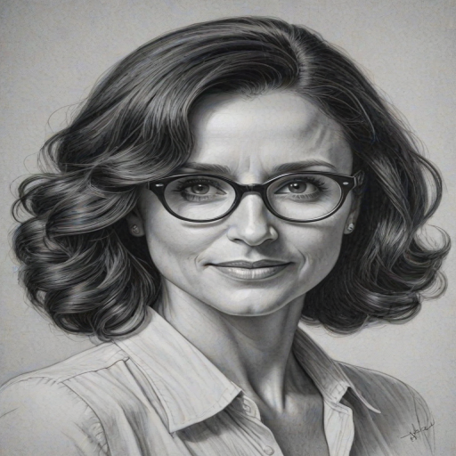 Sublime Julia Louis-Dreyfus, pencil sketch, portrait of Magnificent woman 1941s in glasses, hair style beatnik, outline, clear lines, fine lines, 8k
