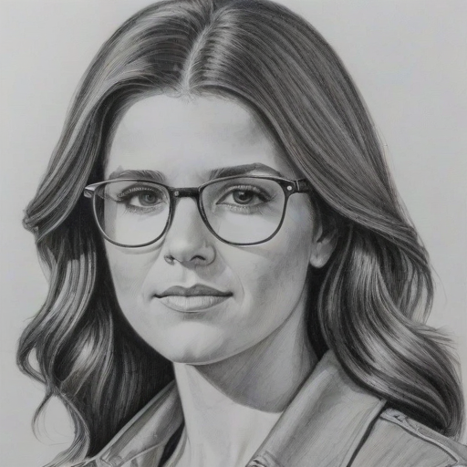 Resplendent Danica Patrick, pencil sketch, portrait of Elegant woman 1976s in glasses, hair style beatnik, outline, clear lines, fine lines, 8k